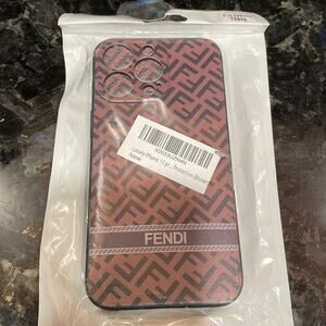 Brown Fendi Monogram Phone Case with Geometric Design